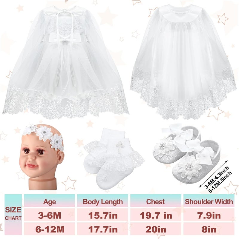 Cutecrop 5 Pcs Baptism Outfit for Baby Girls Christening Outfit Socks Shoes First Communion for Infant Toddler - Image 2